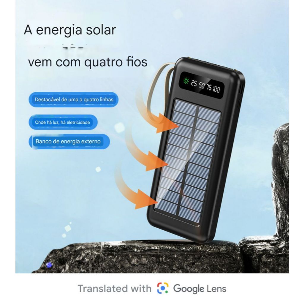 Carregador Portátil Power Bank Solar 10.000 mah  Com cabos 5 Em1 LED lanterna
