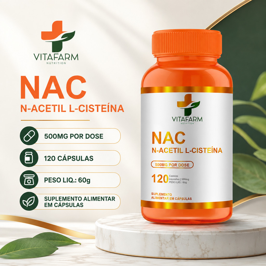NAC N-Acetil L-Cisteína 500mg | Antioxidante, Detox, Imunidade e Saúde do Fígado 120 Cápsulas