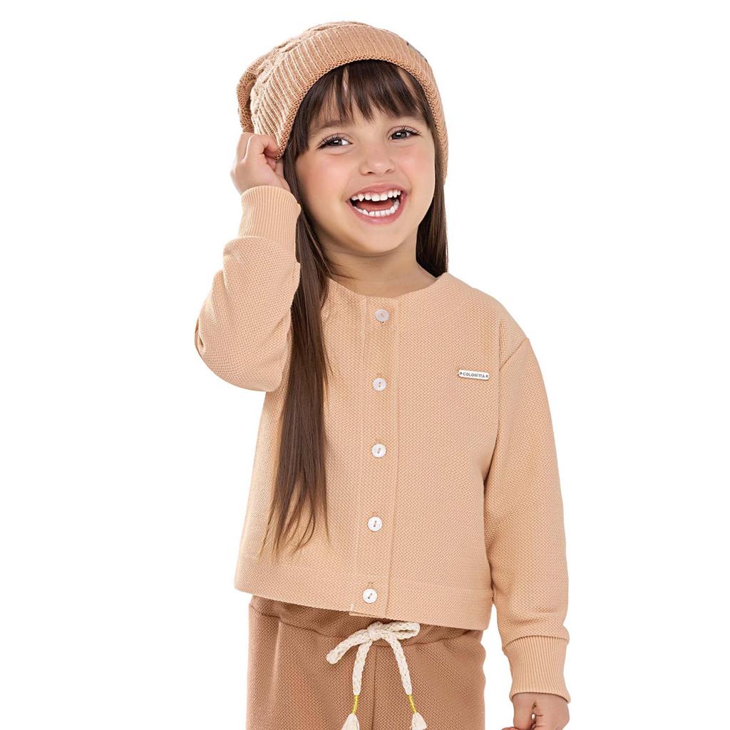 Casaco Infantil Menina Moletom Jacquard Colorittá Bege