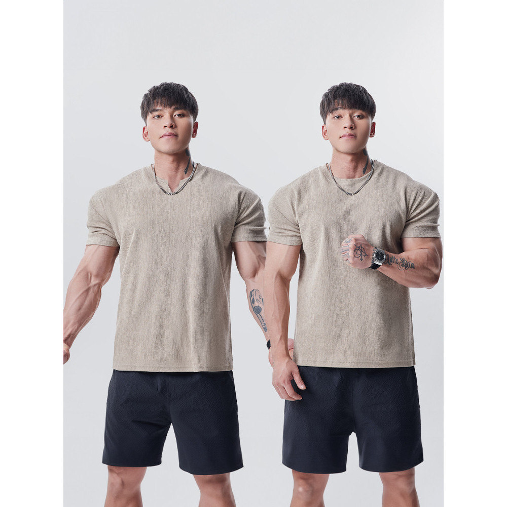 GD punhos de textura alta fixa olhar grande camiseta de manga curta masculina verão esportes lazer Fitness treinamento c