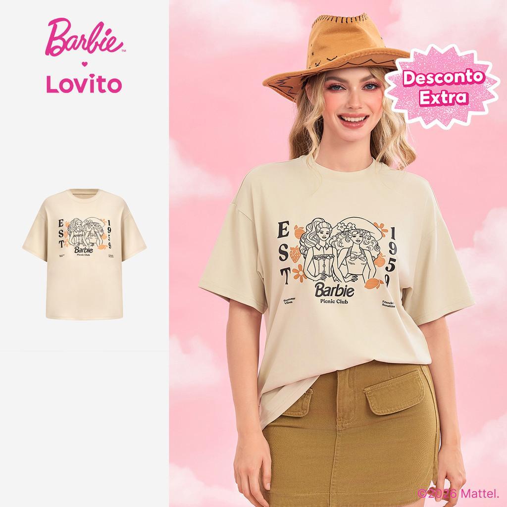 Barbie™ X Lovito Camiseta Fofa Tamanho Grande Primavera/verão Caqui Claro Mulher