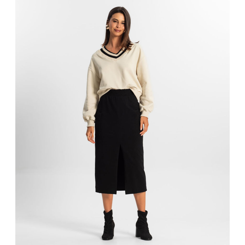 Saia Midi Cargo Feminino Rovitex Preto