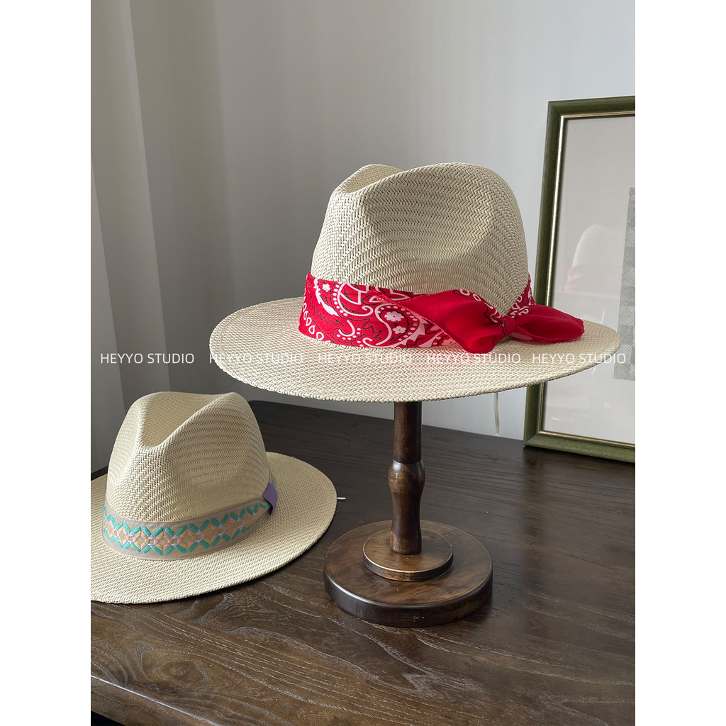 Nicho americano estilo ocidental chapéu de palha feminino verão férias à beira-mar francês chapéu superior estilo boêmio
