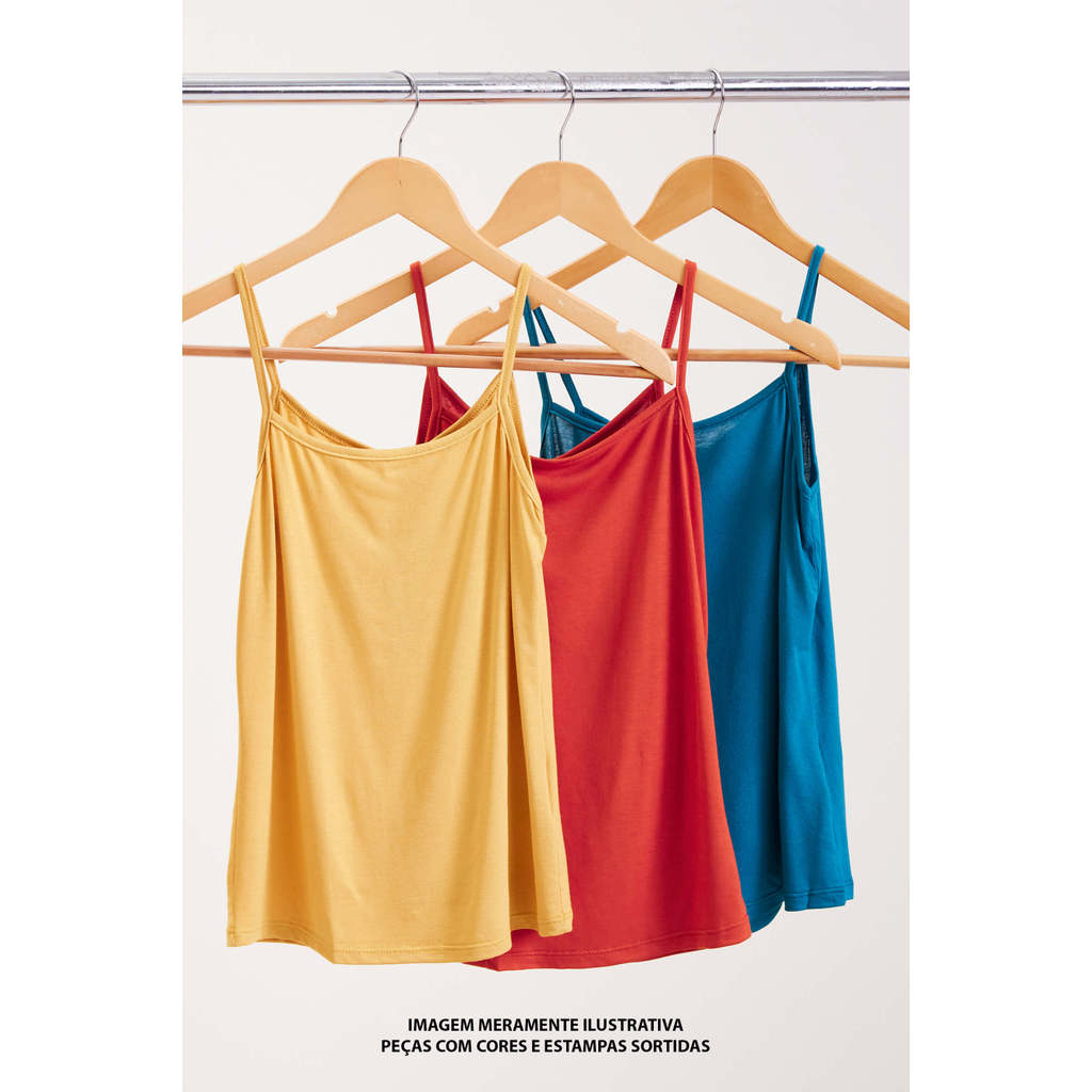 Kit 3 Regatas Feminina Básicas Com Alças Marialícia Sortido