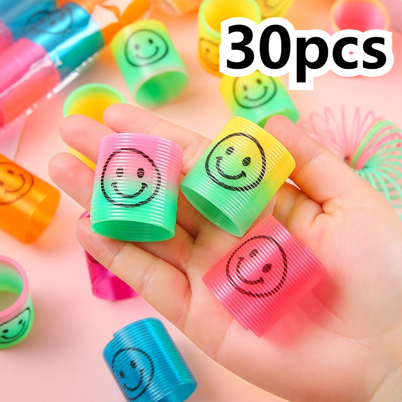 30 Peças/20/10 Bobina De Mola Colorida Infantil Mini Círculo Arco-Íris Sorridente Elástico Colorido