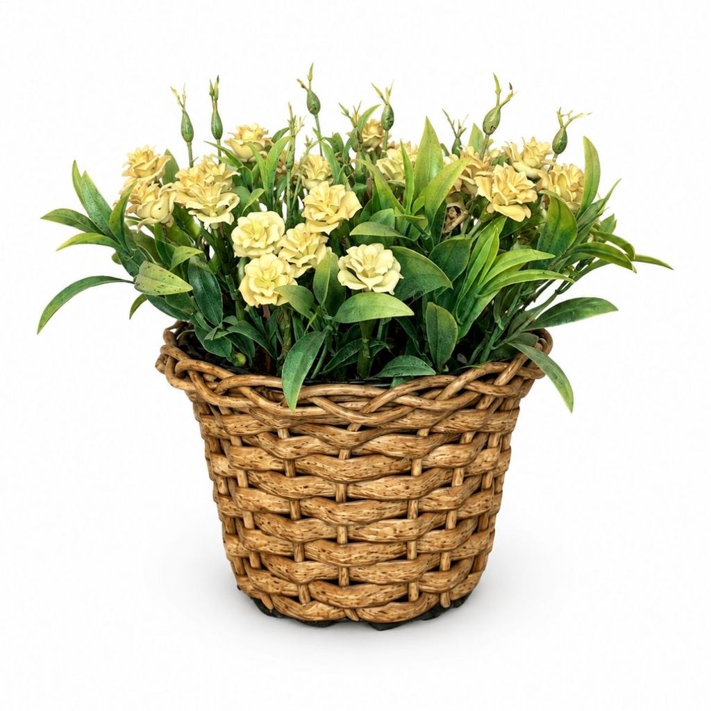 Enfeite De Mesa Planta Artificial Flores Com Vaso Cachepo