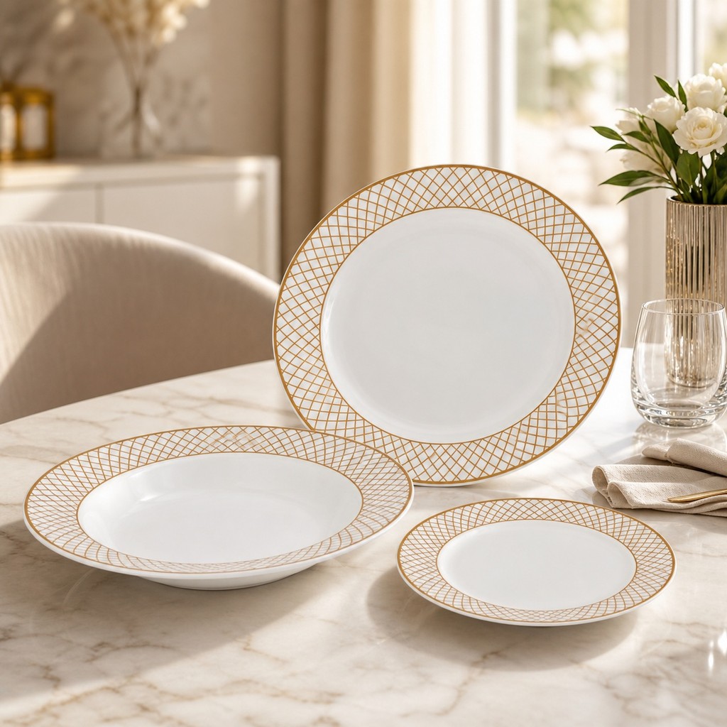 Prato De Porcelana Regalis Branco Com Borda Dourada Hauskraft