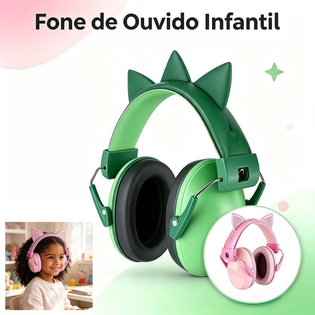 Fones de ouvido com cancelamento de ruído para criança Ajustável Anti-Ruído Protetor Auditivo Para Gato rosa dinossauro