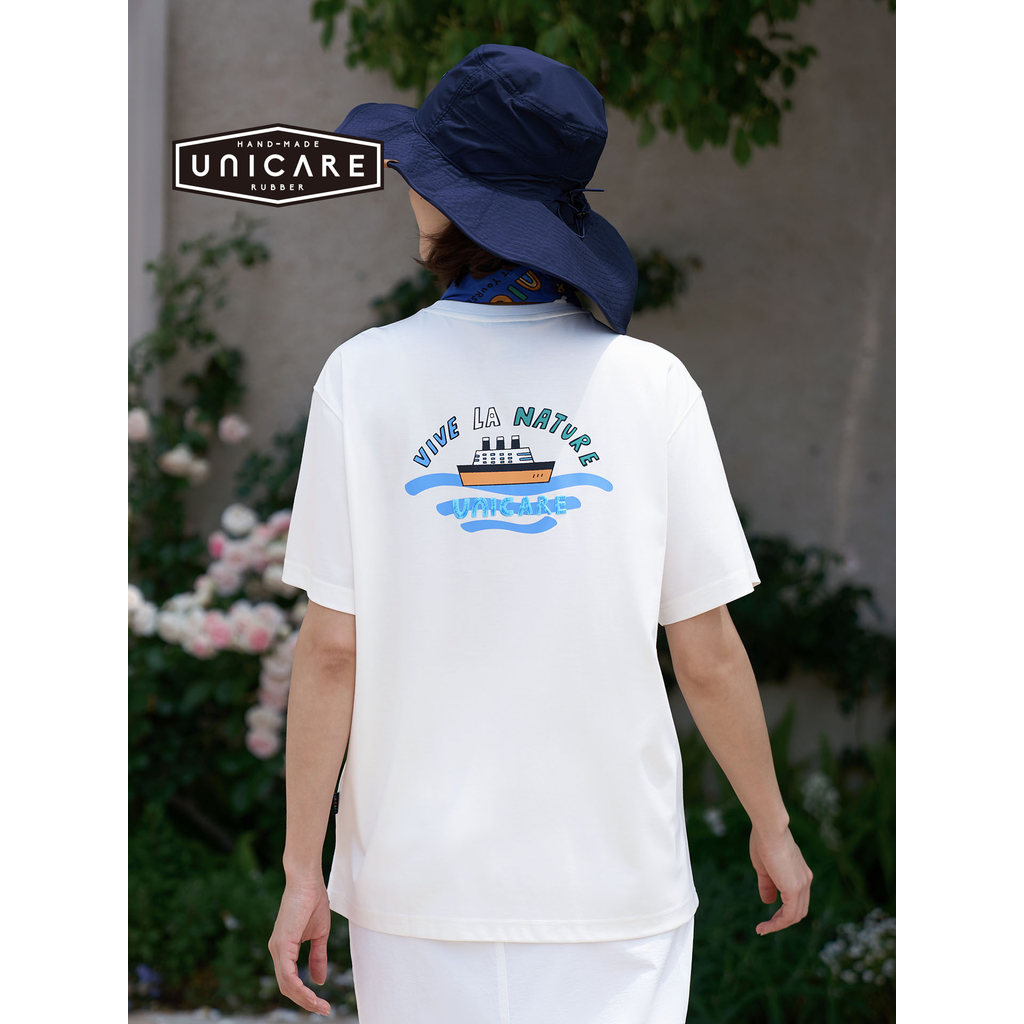 UNICARE Retro pintado à mão camiseta das mulheres dos homens primavera verão confortável respirável esportes lazer ao ar