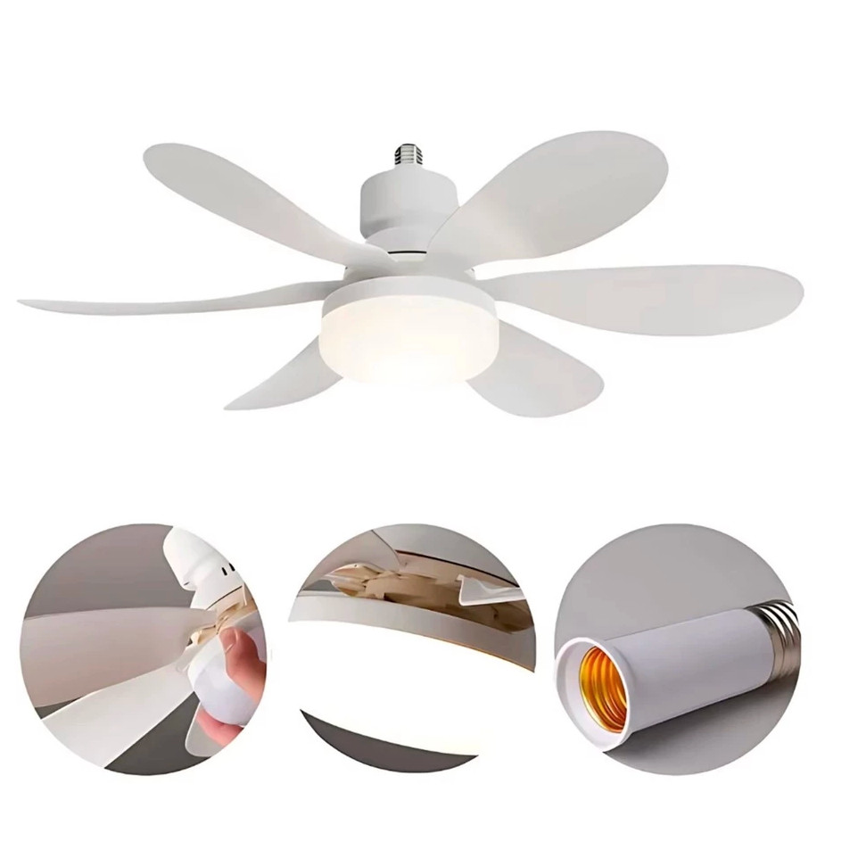 Ventilador de Teto LED 60W 80W 100W Lâmpada E27 6 PásControle Remoto Bivolt Luminária ECO Bivolt