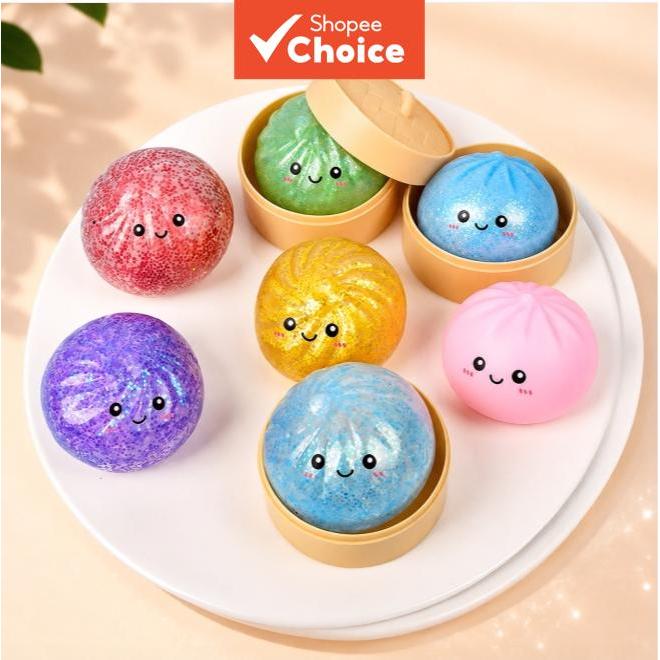Brinquedo Squishy Colorido Glitter Bao, Simulação de Bolinho Cozido no Vapor, Bola Anti-Stress, Decoração de Mesa,