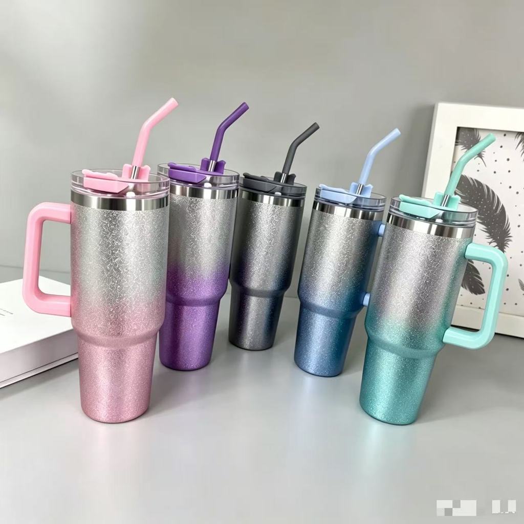 Glitter Copo Térmico 1200ML  Inox com tampa e canudo de  AÇO INOX  。
