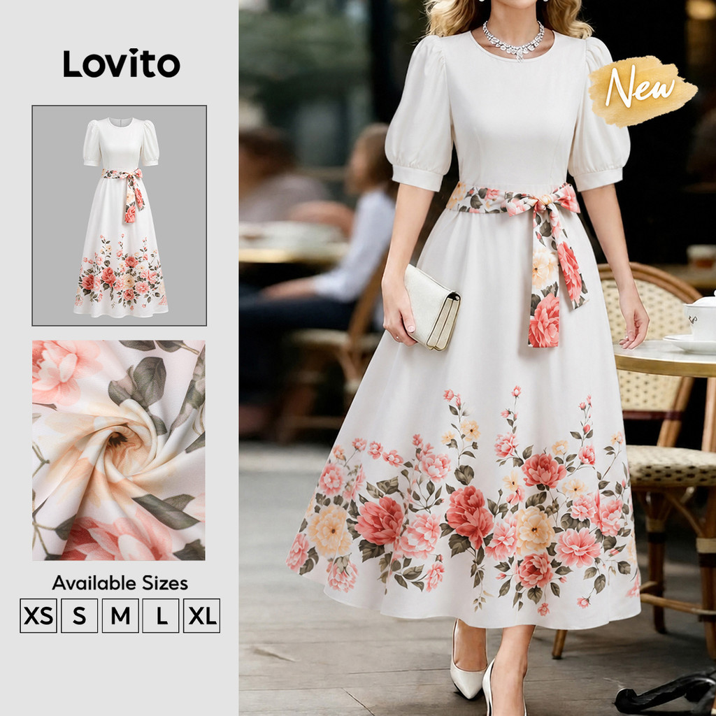 (New Arrival) Lovito Vestido Elegante de Amarrar Na Primavera/verão para Mulheres DRK9P2D246