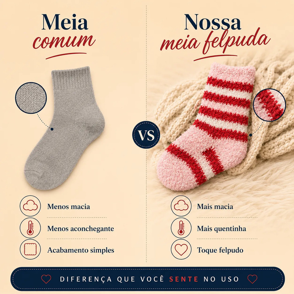 Kit 4 Pares Meia Cano Longo Felpuda Adulto P/ Frio E Inverno — imagem 2 de 2