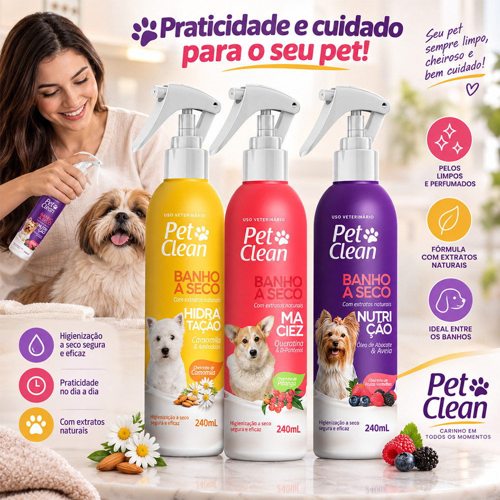 Banho a Seco Pet Clean Cachorro Gato Cães Pet 240ml Super Cheiroso — imagem 2 de 2