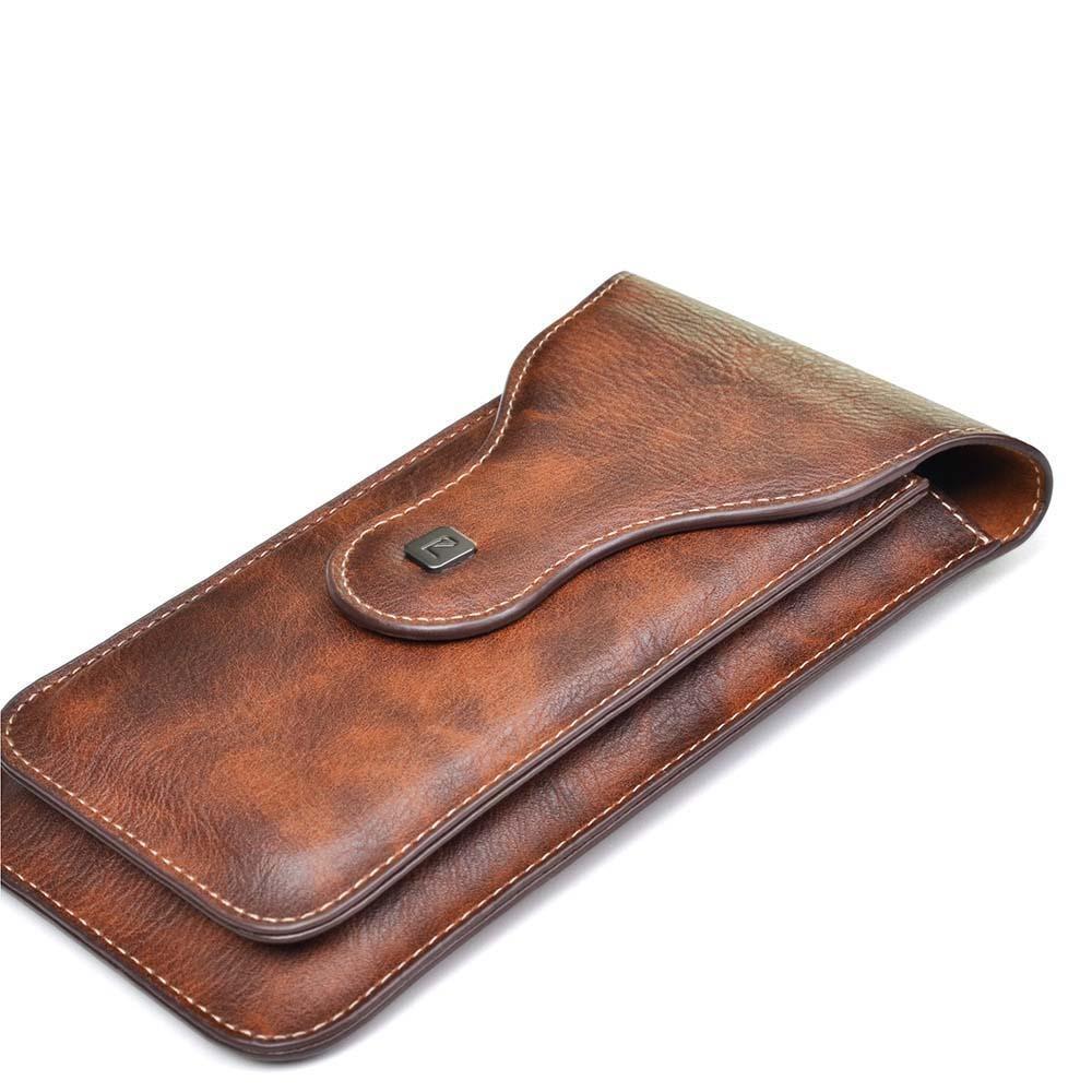 Carteira De Couro KERVOYN Crazy Horse , Chaveiro De Bolso , Bolsa De Cintura Para Telefone PU Curta Portátil Anti-Perda 