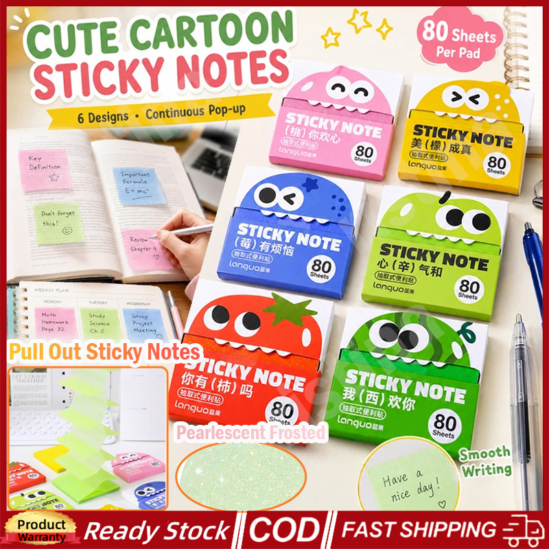 Glitte Pull Out Sticky Notes Perolado Fosco Transparente Blocos De Notas Autoadesivos Fita Removível Índice Adesivo Revi