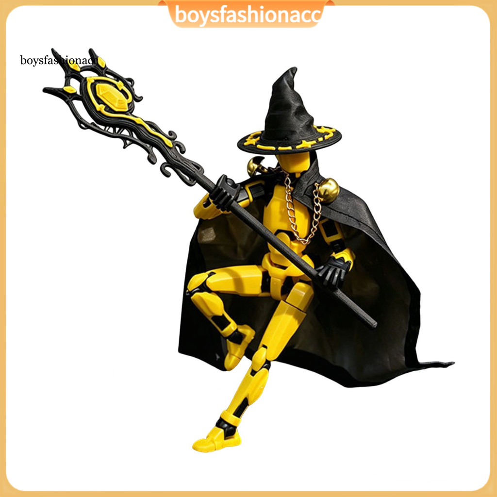 Articulated Magic Mage Action Figure Diy Model Kit with Hat Cape Staff – Poseable Collectible Toy for Desk Decor Perfe