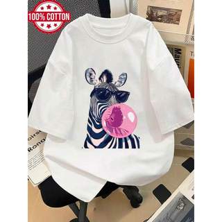 Camiseta Tshirt Feminina Estampada Zebra Estilosa Camiseta 100% Algodão com Manga Curta e Gola Redonda