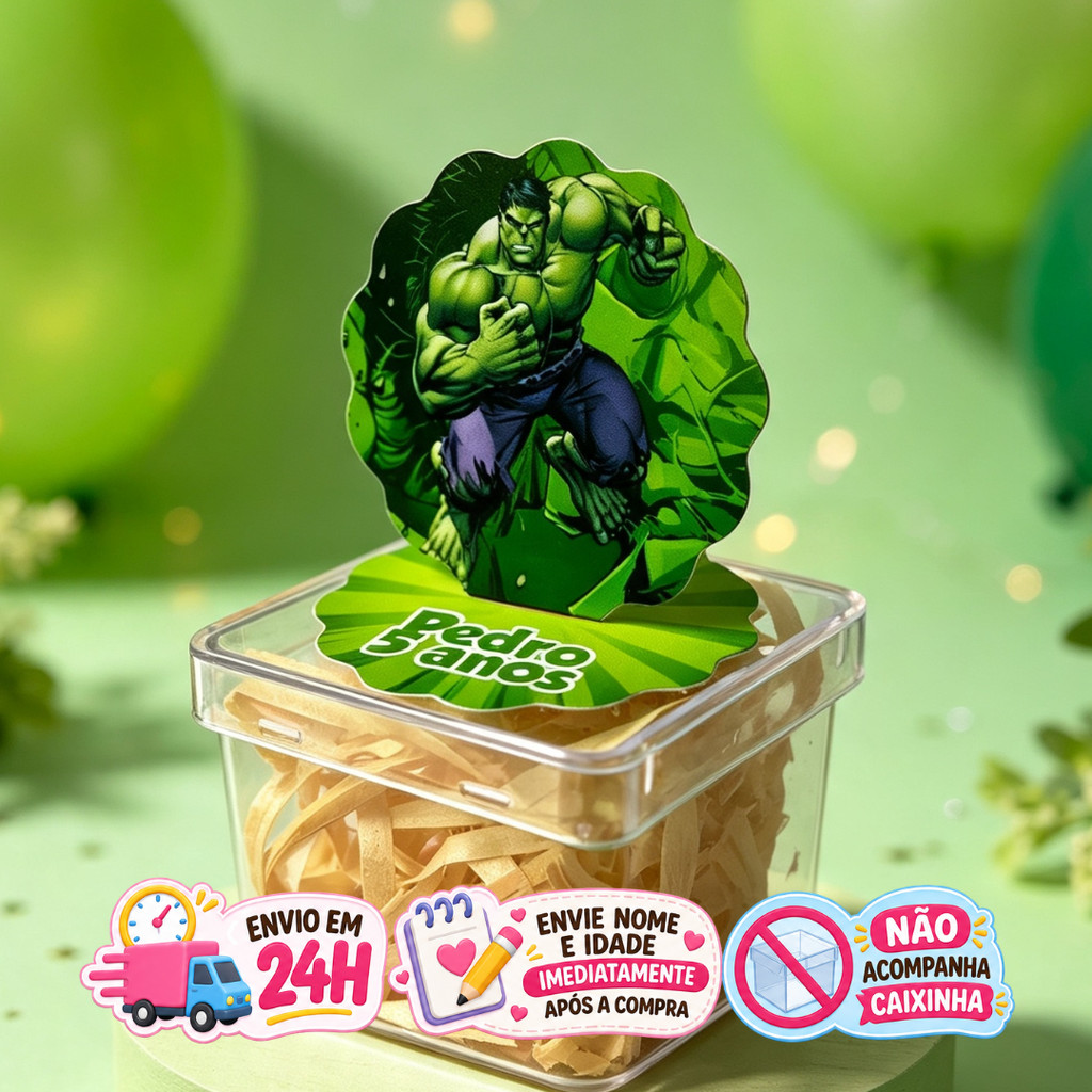 Aplique em Pé 3D Hulk Personalizado Lembrancinha Festa Infantil Kit 10 a 50 unidades