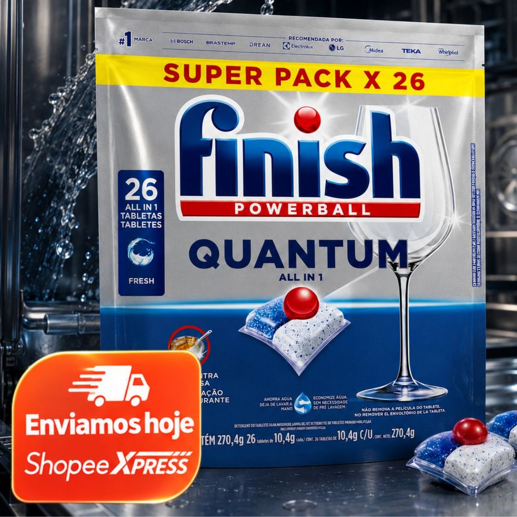 Detergente Lava Louças Finish - 26 tabletes - Powerball Quantum - Original