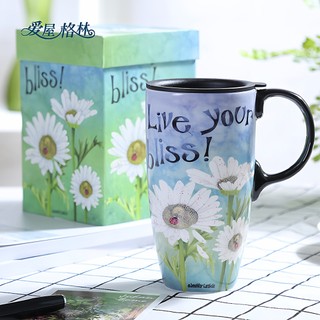 Love House Verde Retro Caneca de Cerâmica de Grande Capacidade com Tampa Xícara de Café Casal Copo de Água Presente de A