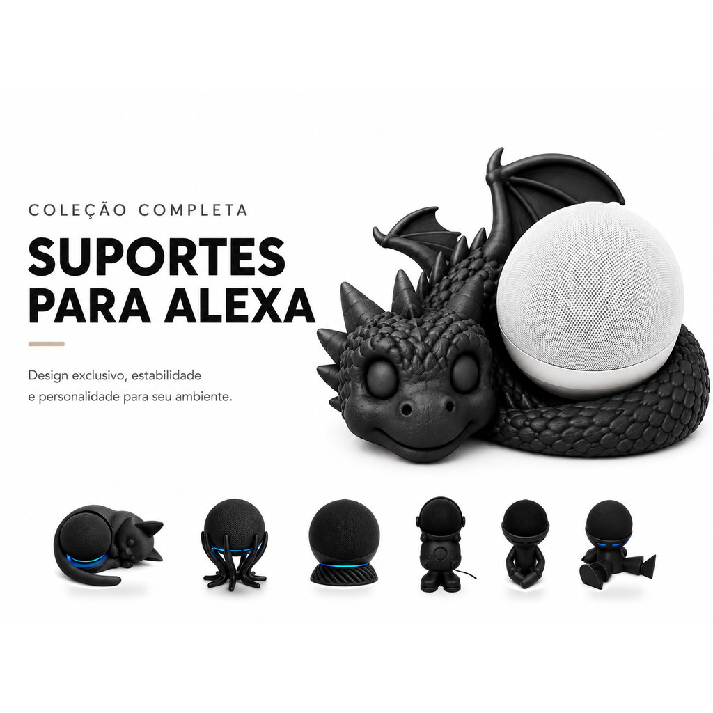 Suporte Base Alexa Echo Dot 4 e 5 Decorativa Mesa Sala Setup Geek Vários Modelos