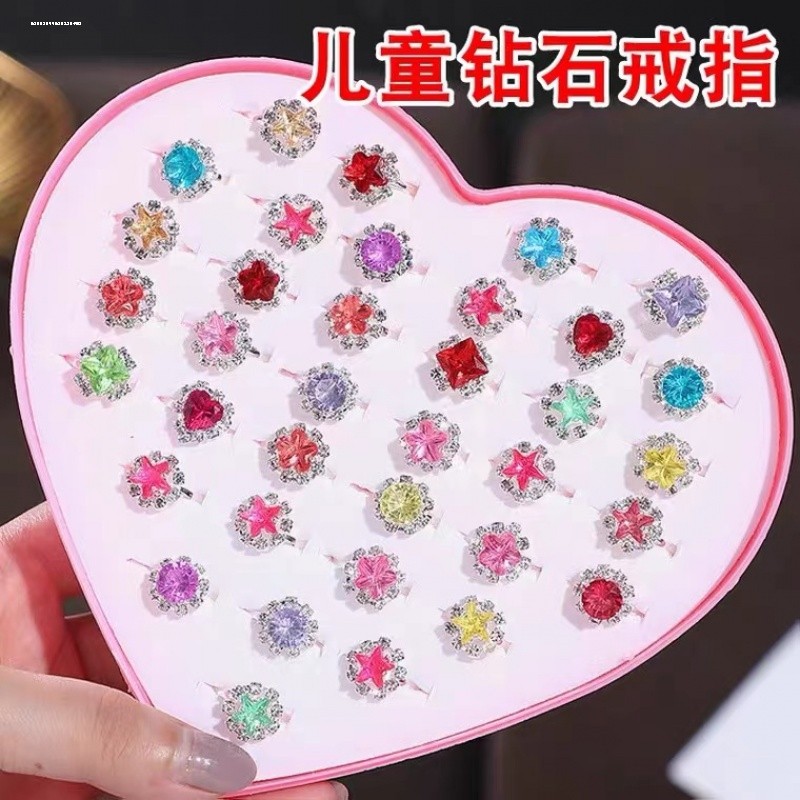 Crianças anel dos desenhos animados anel bonito menina princesa strass anel de cristal crianças jóias anel presente do b