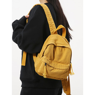 Pequena pequena mochila de algodão puro lona saco escolar feminino cor sólida mochila faculdade Retro Casual luz literár