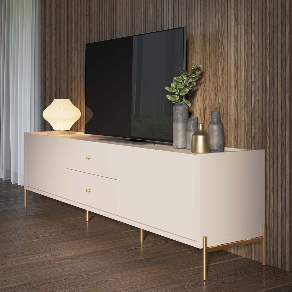 Rack para TV até 75 Polegadas MDF 182,5cm Carbono e Pintura Metalizada Jasper Branco 182.5