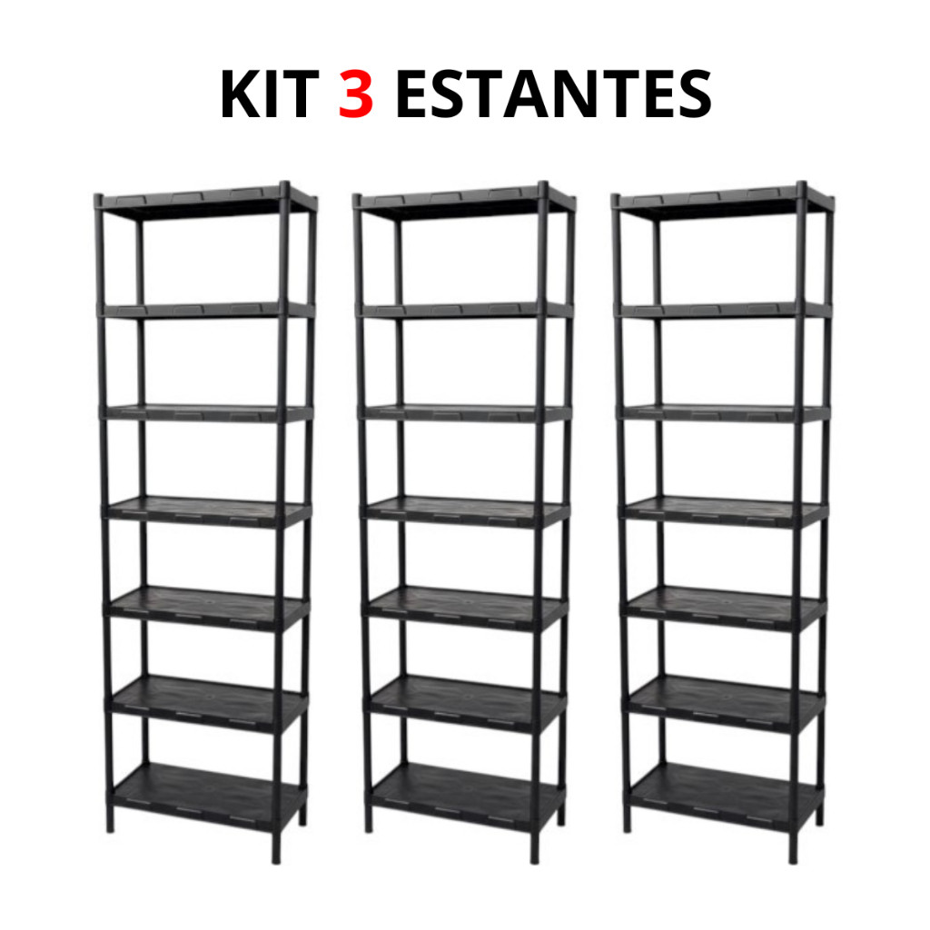 Kit 3 Estante de 2 à 7 Prateleiras Multiuso Modular Organizadora Quarto Cozinha Lavanderia Reforçada