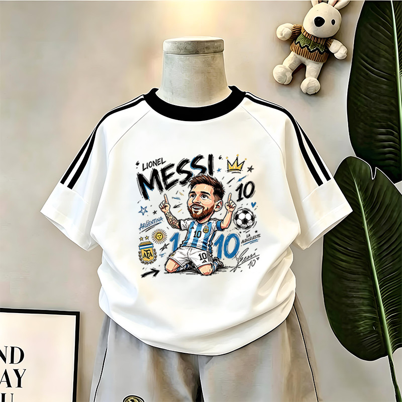 Estrela de futebol crianças verão puro algodão manga curta camiseta meninos médio grande crianças três barras meninos so