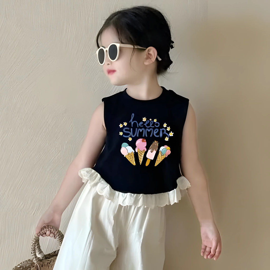 Meninas sem mangas colete camisola camiseta verão novo estilo único moda crianças bebê dos desenhos animados impresso to