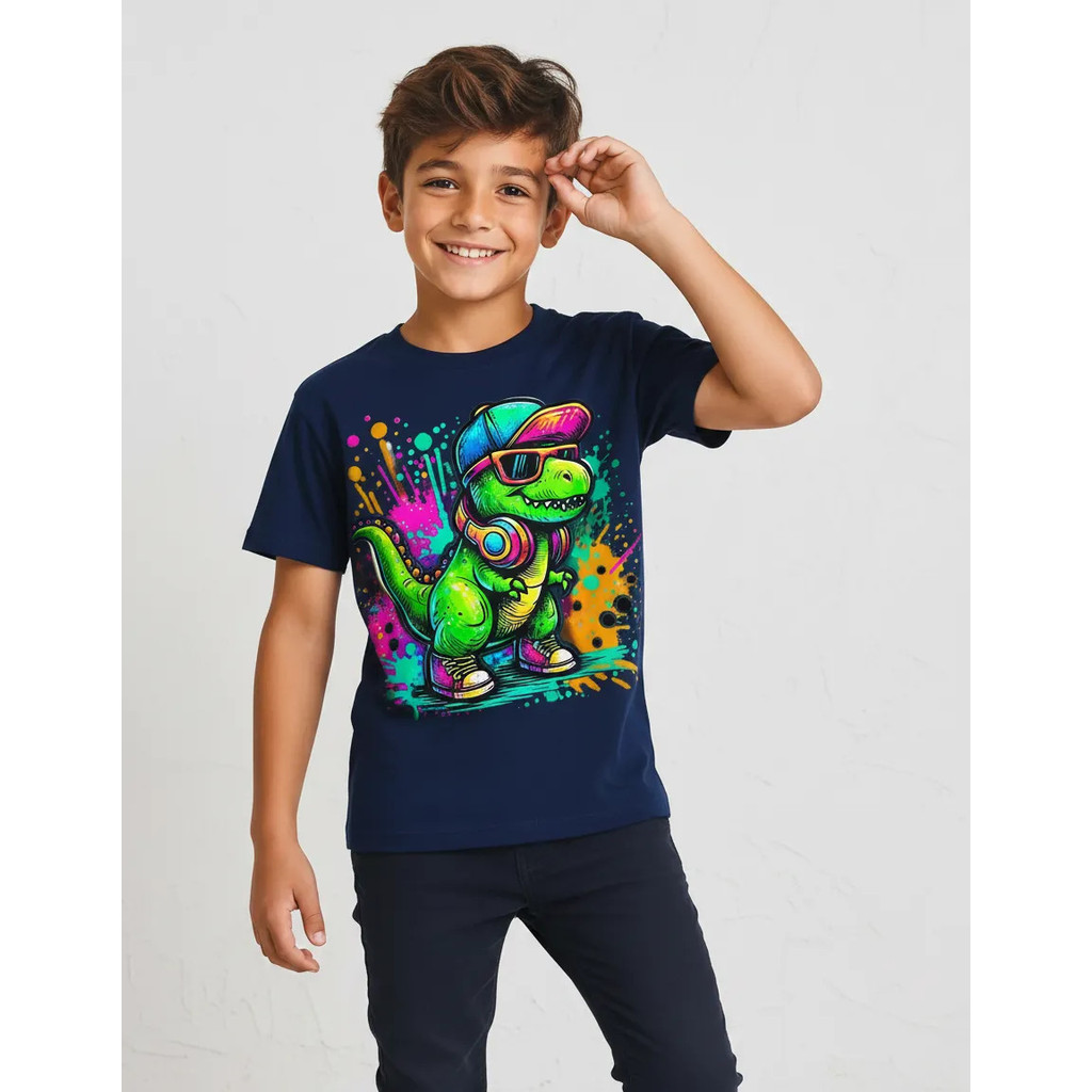 Camiseta Infantil Dinossauro T-rex Colorido