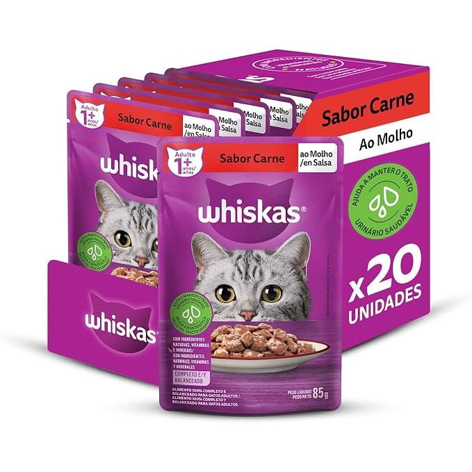 Sachê Carne ao Molho 85g Ração Úmida Para Gatos Adultos Sachê Para Gatos Ração Whiskas Adulto Comida Úmida Para Gatos