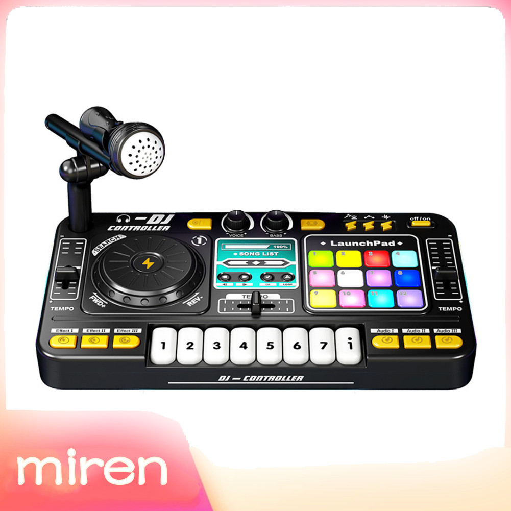 Miren.br DJ Mixer Board Kids Controller com luzes de respiração gradiente Microfone ajustável em altura Light-Up