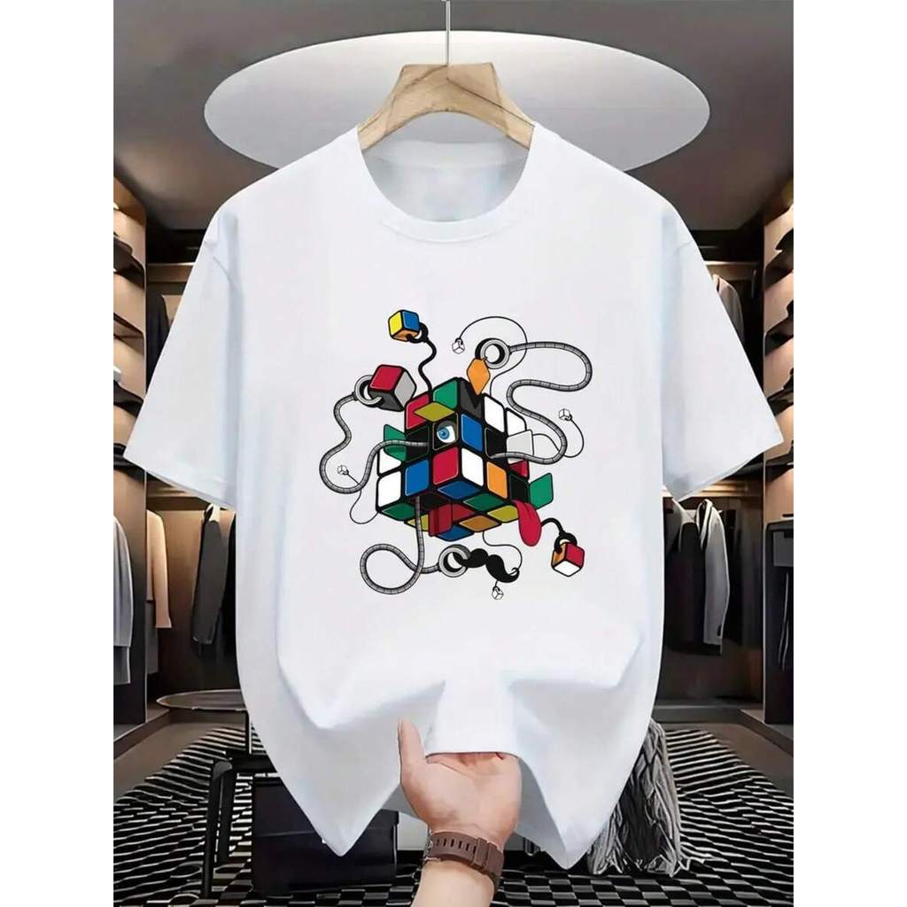 Camiseta Casual Infantil Juvenil Simples Para Crianças Algodão Estampa Cubo Magico Robô