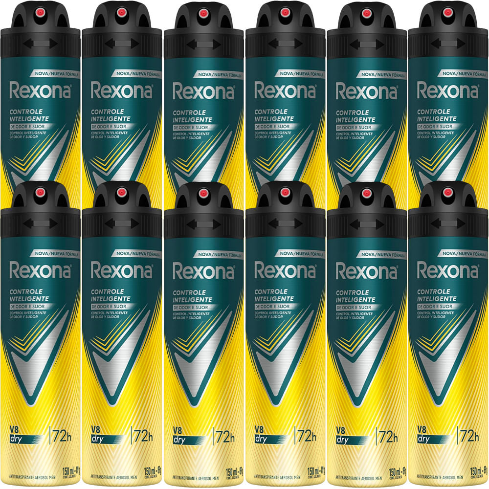 Kit Desodorante Aerosol Rexona V8/Amarelo 150ml - 12 Unidades