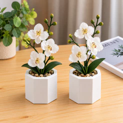 Kit 2 Vasos Octogonais Decorativos Branco para Sala Mesa e Prateleira