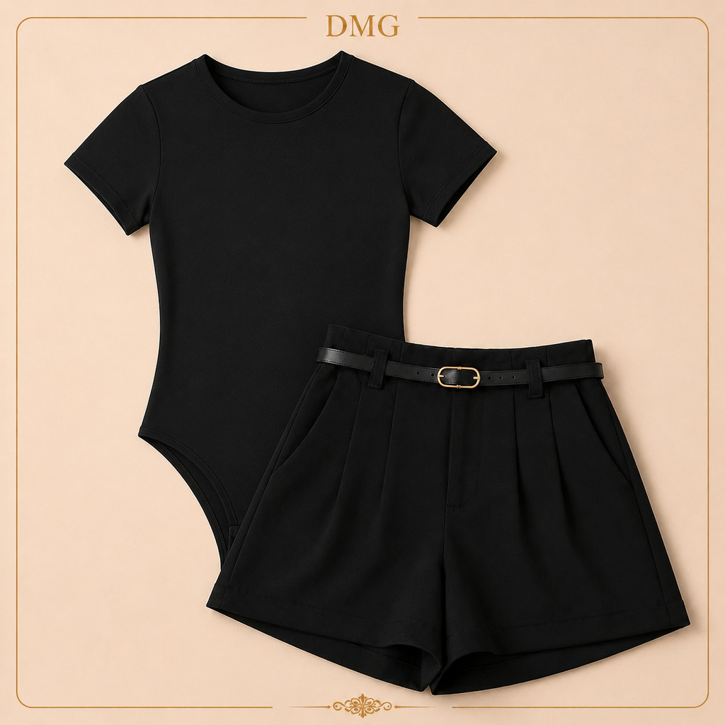 Conjunto Feminino Body Suplex + Short Alfaiataria Com Cinto Moderno 2026