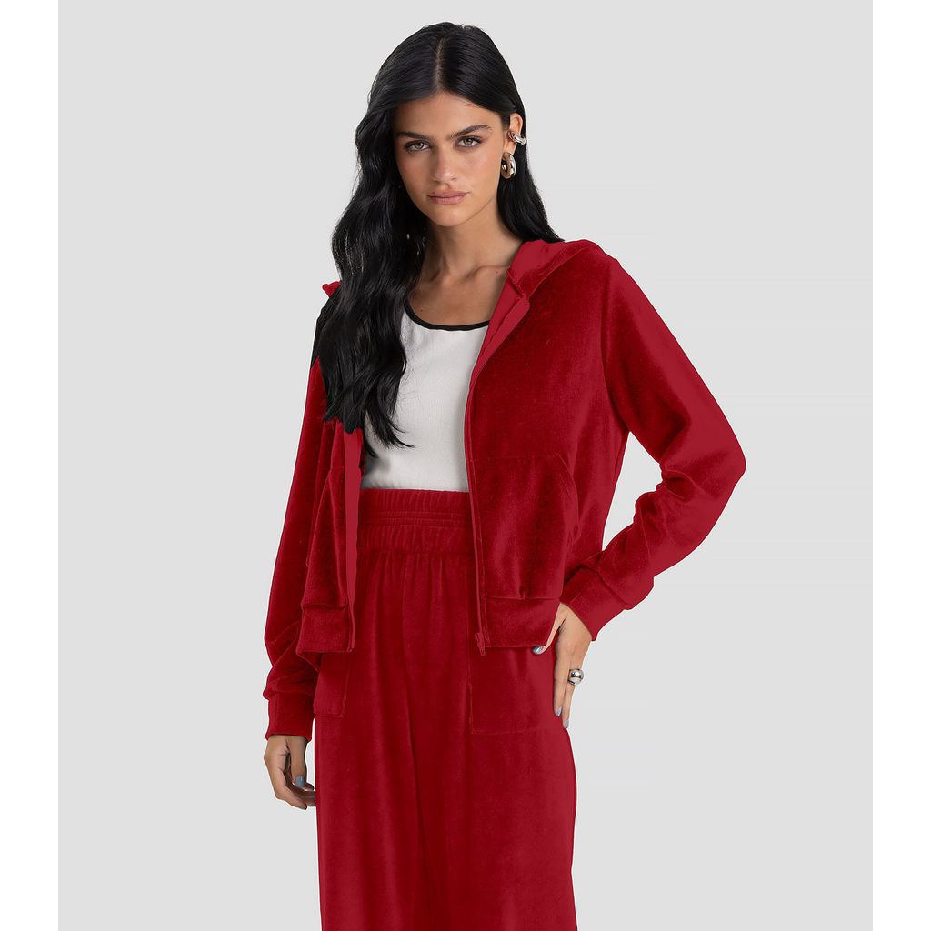 Jaqueta Feminina Plush Com Capuz Dianna Vermelho