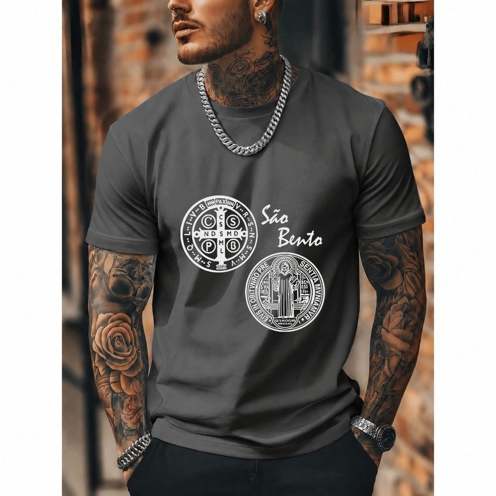 [Premium Algodão Puro]CA Camiseta Oversized Masculina e Feminina, Estilo Casual, Com Estampa de São Bento, 100% Algodão,