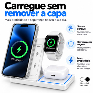 Carregador Sem Fio 30W por Indução iPhone Apple Watch AirPods com LED