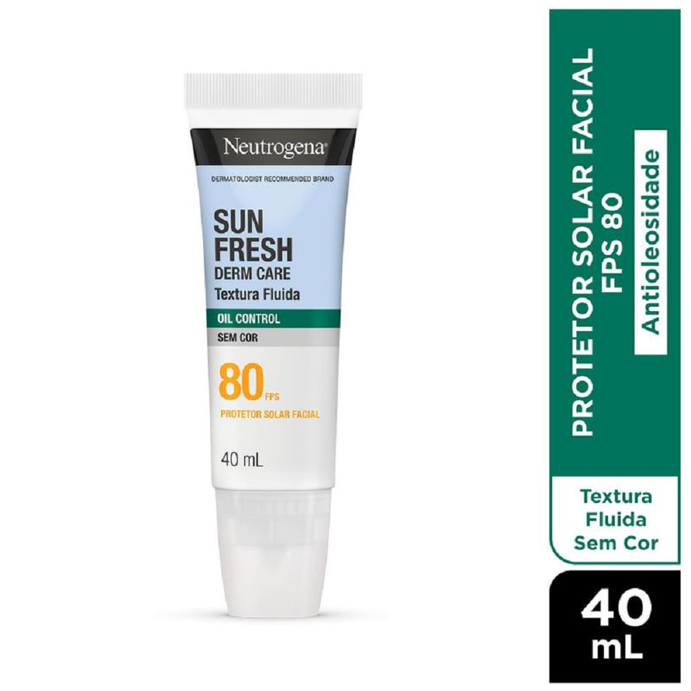 Protetor Solar Facial Neutrogena Sun Fresh Derm Care Oil Control Sem Cor FPS 80 40ml