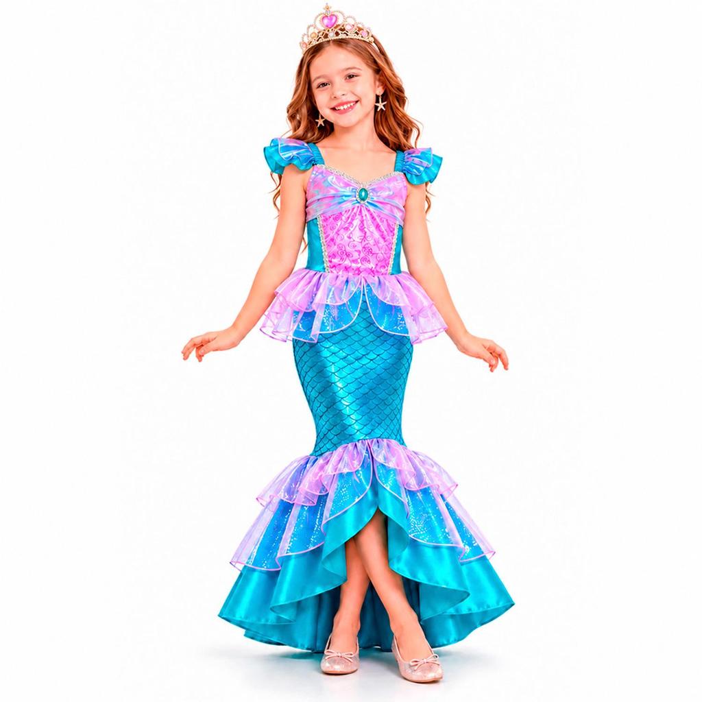 Fantasia Sereia Infantil pra Menina de Luxo Vestido Ariel Com Cauda e Escamas