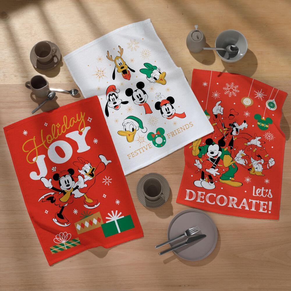 Kit Pano de Prato Natalino Mickey e Minnie com 3 unidades - Dohler