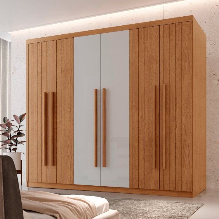 Guarda-Roupa Frisado 100% MDF 6 Portas e 2 Gavetas Veracruz Off White/Marromle
