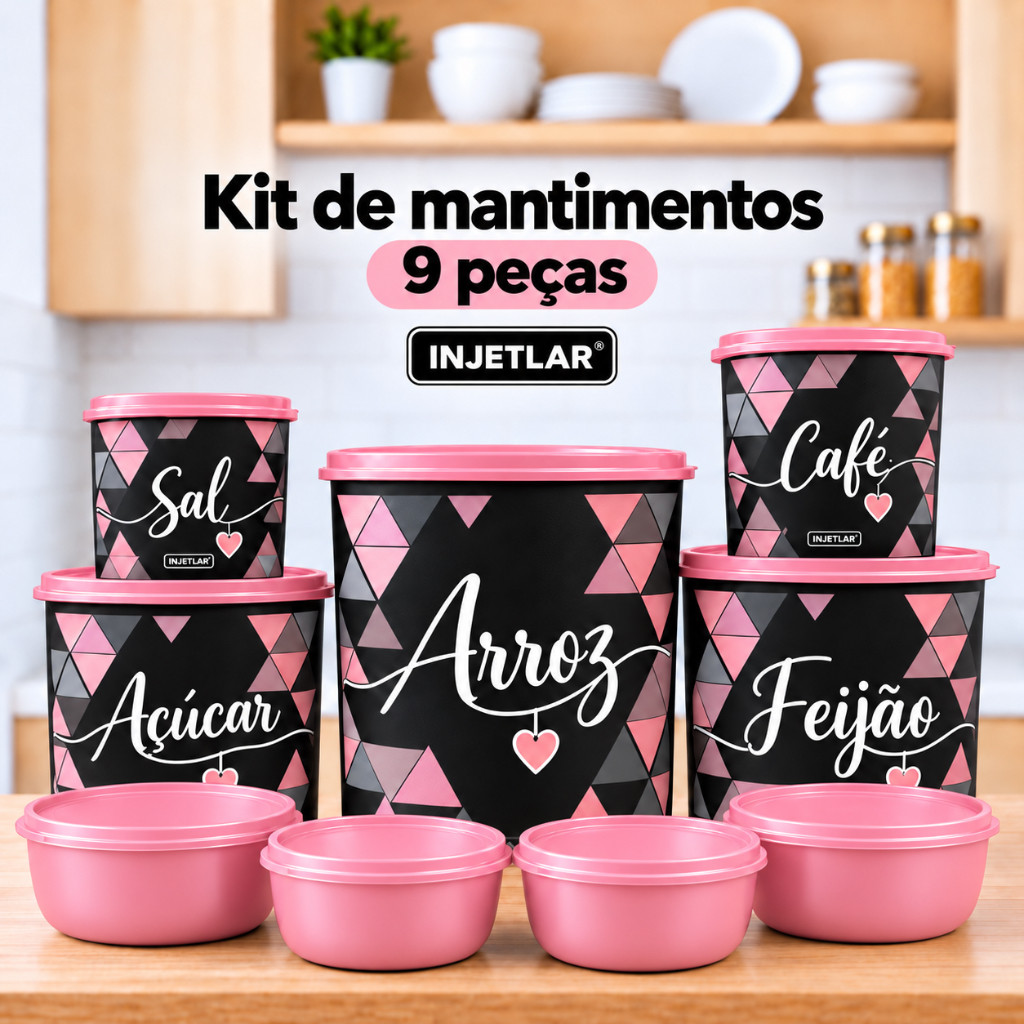 Kit Potes para Mantimentos 9 Peças com Potes Redondos para Cozinha Organizada