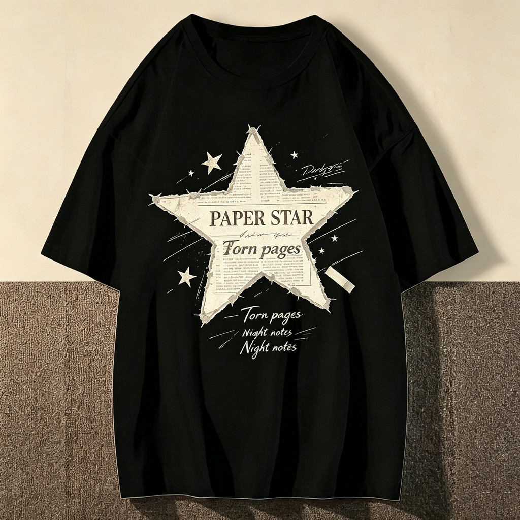 Camiseta Feminina Oversized Manga Curta 100% Algodão Estampa Estrela Decoração Retro Y2K Confortável Uso Diário