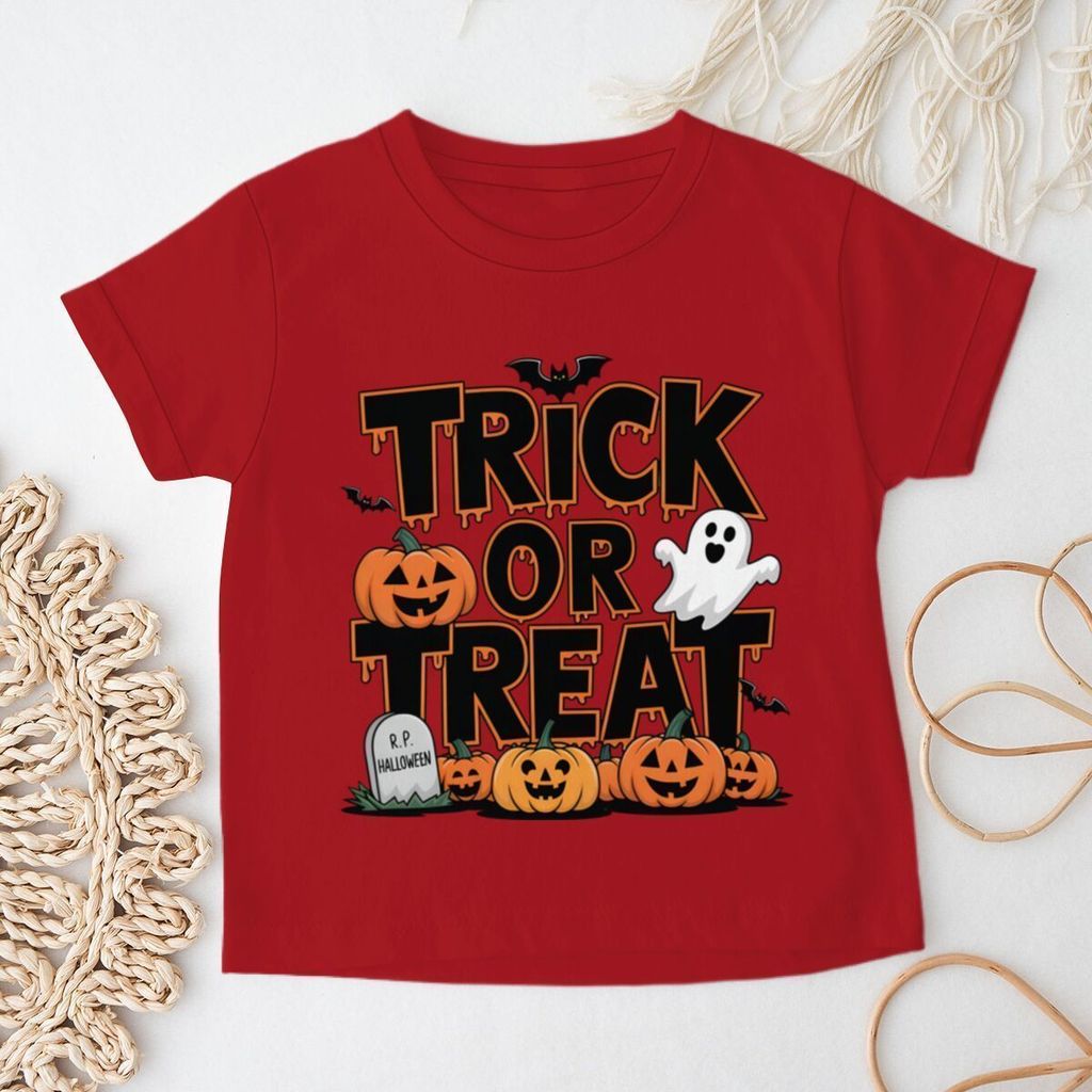Halloween Novo Impresso Crianças Puro Algodão Moda Solta Camiseta casual Manga Curta Tendência